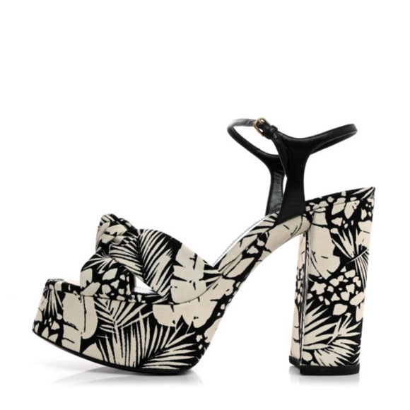 Canvas Floral Bianca 125 Platform SandalsBlack White // - Picture 2 of 8
